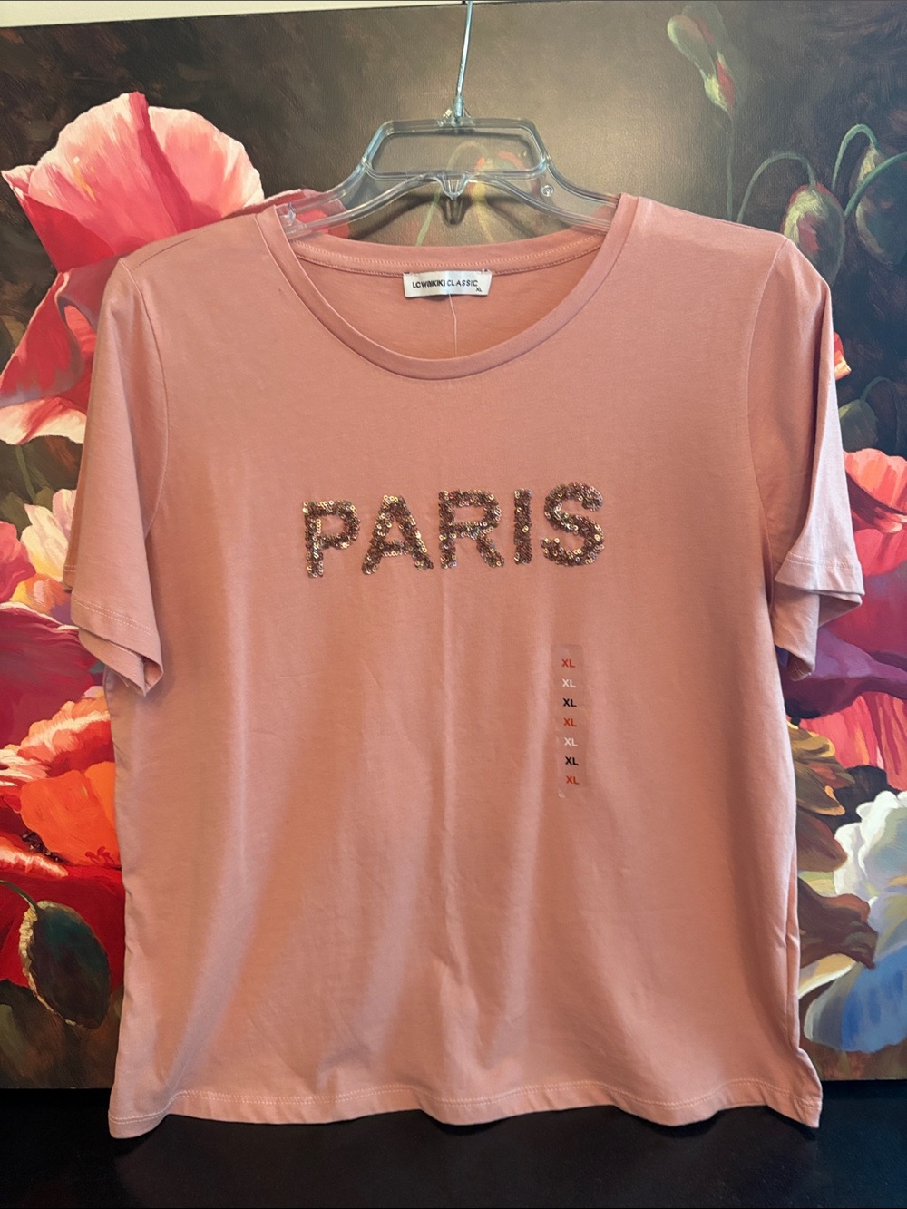 NWT 100% cotton LCWAIKIKI Classic Sequin 'PARIS' Short Sleeve Tee made in Turkey
